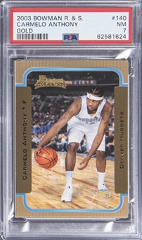2003-04 Bowman Rookies & Stars Gold #140 Carmelo Anthony Rookie Card - PSA NM 7